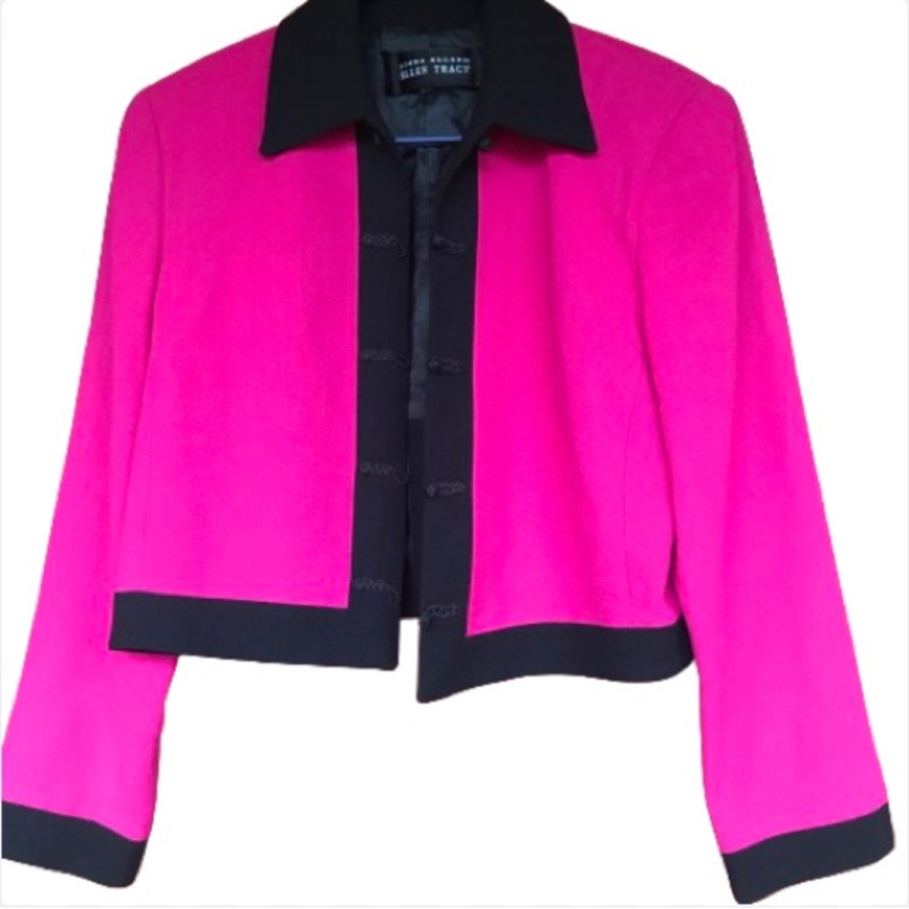 Linda Allard x Ellen Tracy Hot Pink Wool Cropped Blazer Jacket Size 8